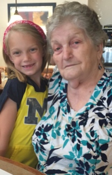 Adele enjoying her lunch date with Great Grandma.